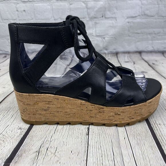 SOREL Cameron Flatform Lace Sandals Women Size 7 Black EUC - Picture 4 of 11
